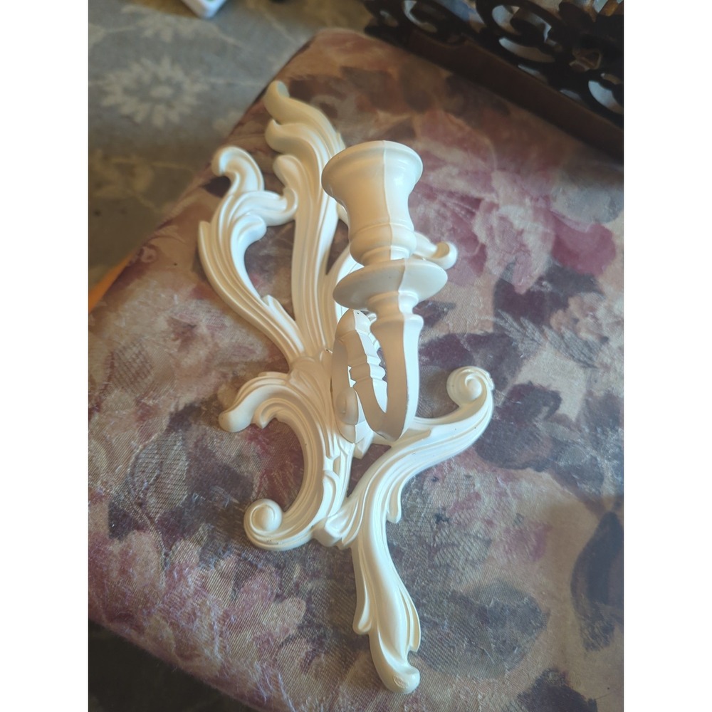 Vintage Shabby Cottage White Hollywood Regency  Syroco Wall Sconce